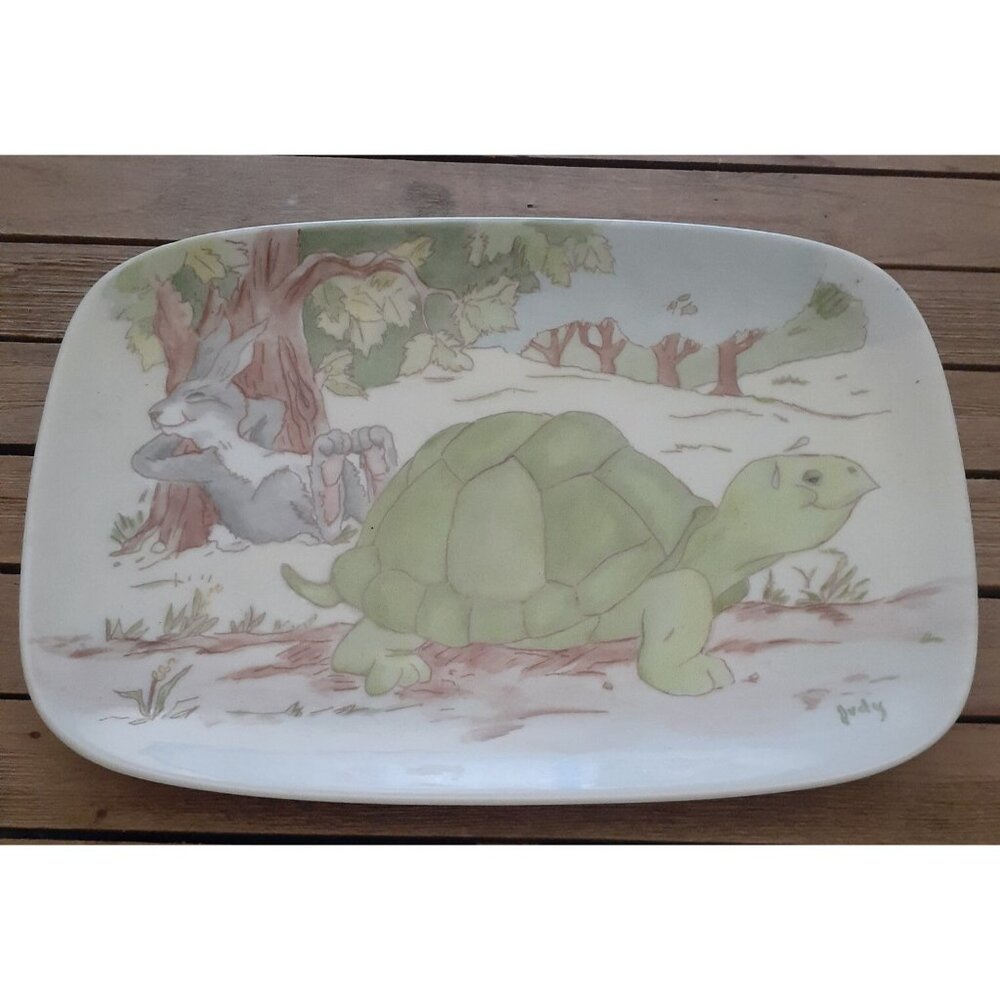 The Tortoise and the Hare Canape Plate Signed by artist Moral Lesson 9"